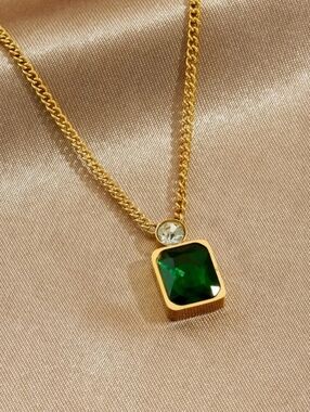 18 KT Gold Over Titanium Emerald Necklace